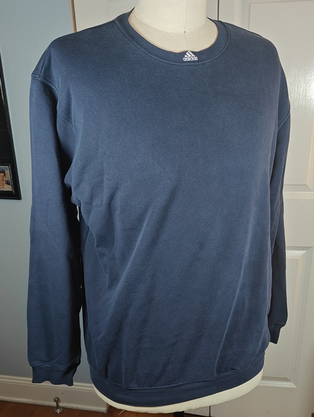 adidas Men Navy Blue Small Collar Embroidered Logo Sweatshirt XL